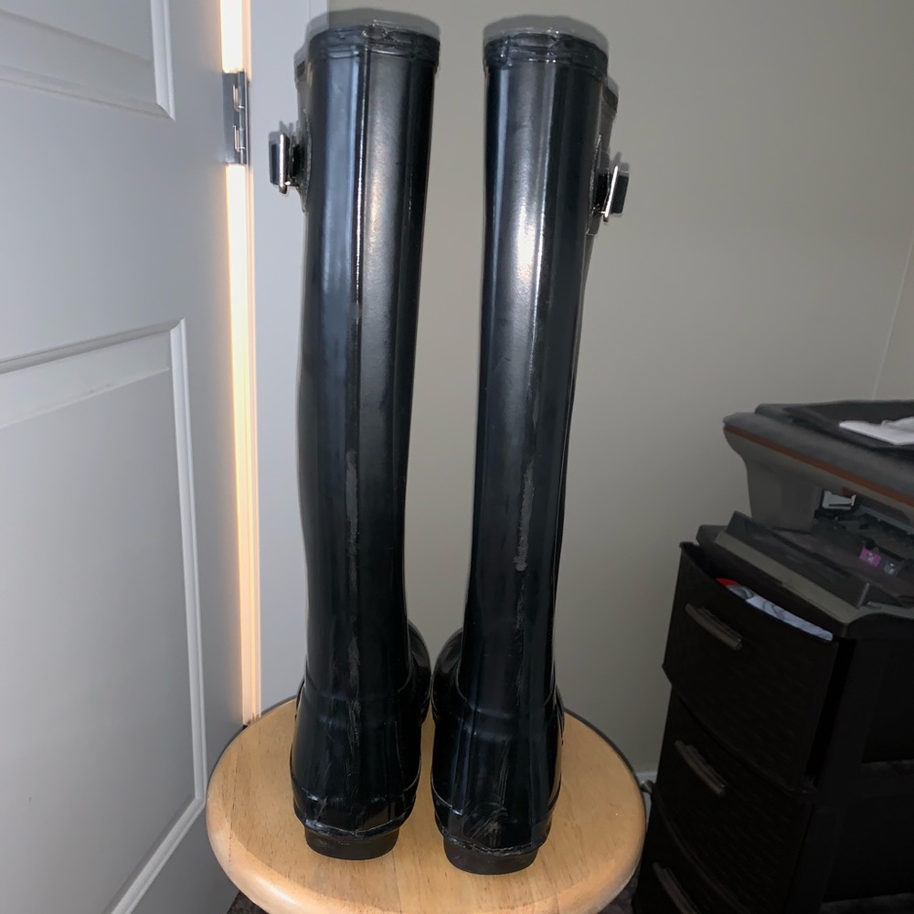 Tall Black Glossy Hunter Boots